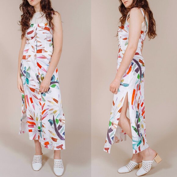 Mara Hoffman Dresses & Skirts - Mara Hoffman Linen Sheath Midi Maxi Dress Maui Palm Floral Print Button Front 10